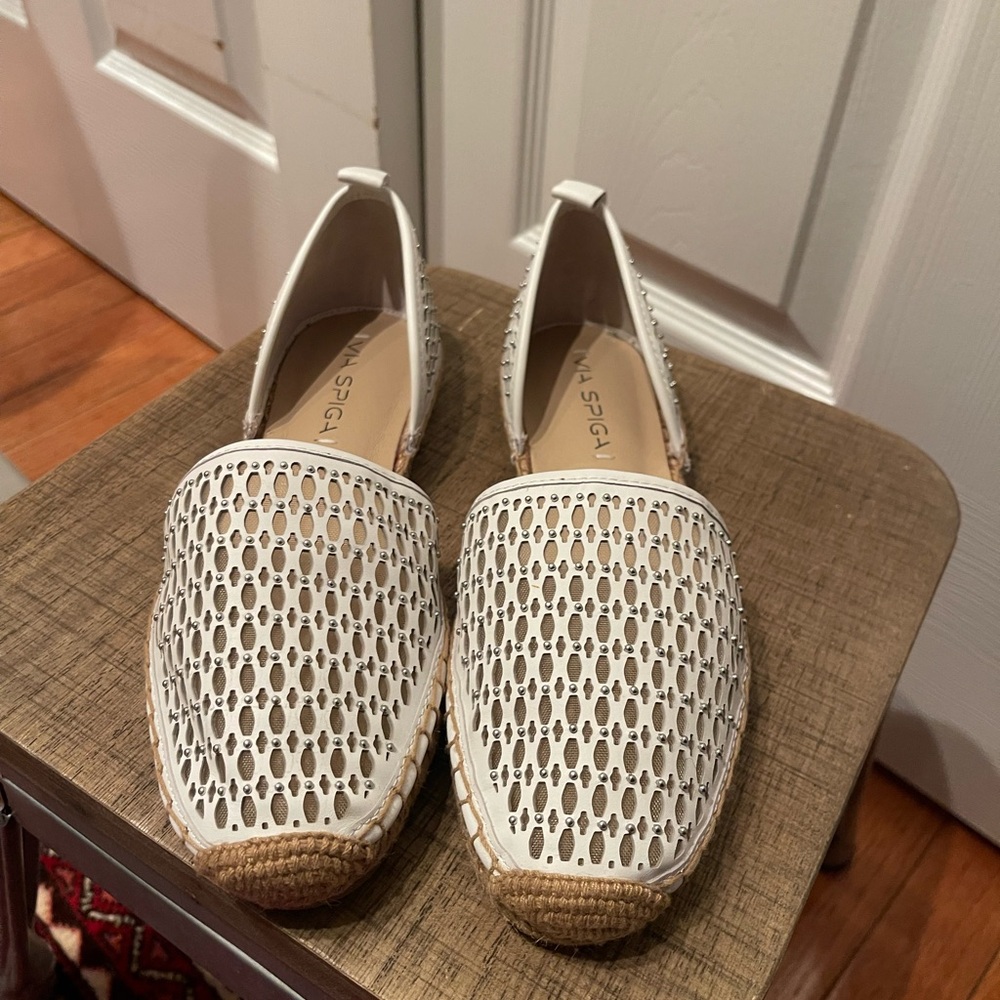 Via Spiga White and Tan Espadrilles